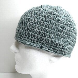 Gray Beanie OS Winter Cap 7" Warm Soft Hat Handmade Crochet Hand Knit Christmas